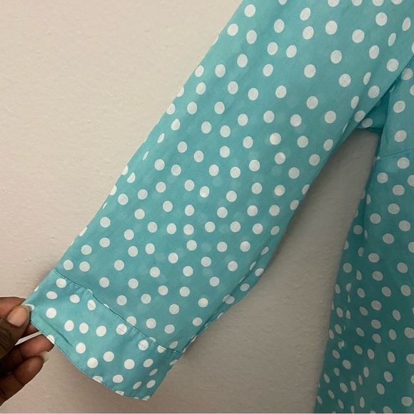 Coldwater Creek No Iron Aqua Blue Polka Dot Button Up 100% Cotton Sz S/8 - Picture 4 of 7